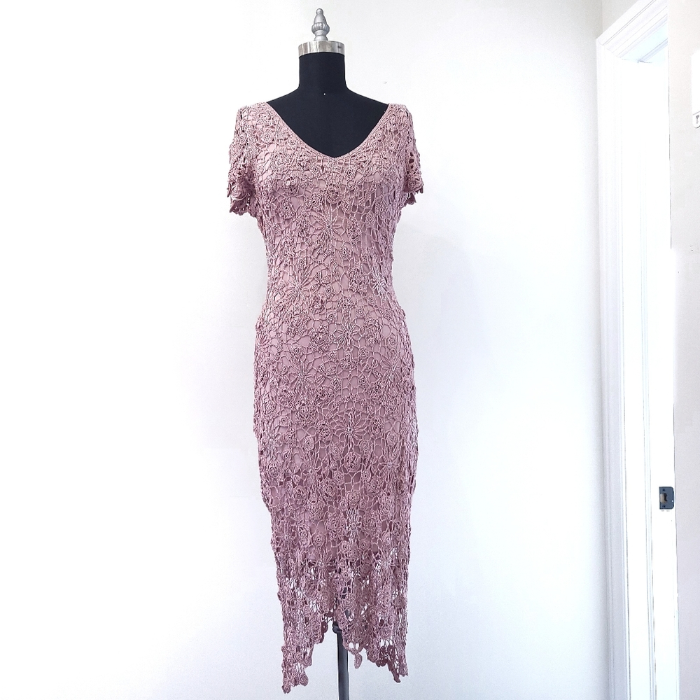 Vintage Y2K Crochet Beaded Regency Fairycore Daphne Bridgerton Slip Dress - Picture 2 of 14